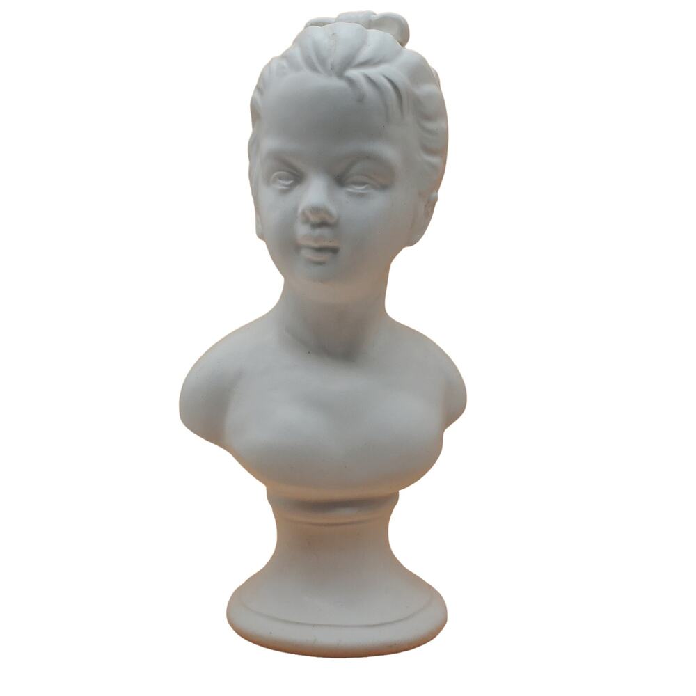 Vintage White Ceramic Bust Girl Female Head Statue Mid Century Classical Decor